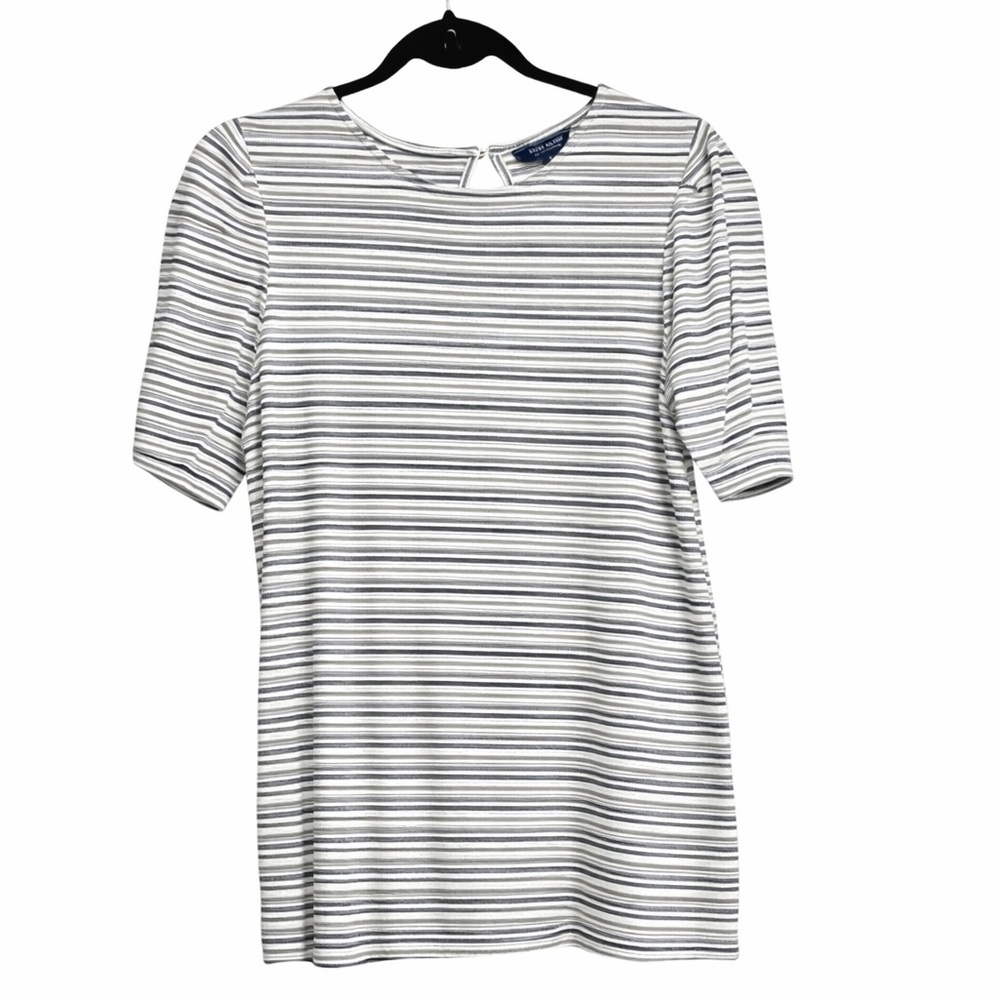 Lucky Brand Los Angeles Black & White Striped Tweed Short Sleeve Top Blouse Sz S